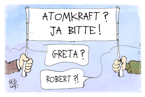 Cartoon: Freunde der Atomkraft (medium) by Kostas Koufogiorgos tagged karikatur,koufogiorgos,atomkraft,greta,thunberg,habeck,demonstration,akw,laufzeitverlängerung,karikatur,koufogiorgos,atomkraft,greta,thunberg,habeck,demonstration,akw,laufzeitverlängerung