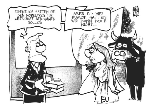 Cartoon: Friedensnobelpreis (medium) by Kostas Koufogiorgos tagged friedensnobelpreis,eu,europa,stier,wirtschaft,euro,krise,nobel,oslo,verleihung,preis,friedensnobelpreis,eu,europa,stier,wirtschaft,euro,krise,nobel,oslo,verleihung,preis