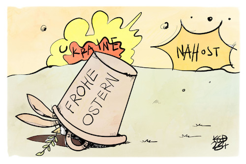Cartoon: Frohe Ostern! (medium) by Kostas Koufogiorgos tagged karikatur,koufogiorgos,ostern,osterfest,welt,osterhase,taube,frieden,ukraine,nahost,krieg,konflikt,korb,karikatur,koufogiorgos,ostern,osterfest,welt,osterhase,taube,frieden,ukraine,nahost,krieg,konflikt,korb