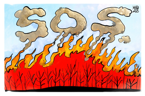 Cartoon: Funkenflug SOS (medium) by Kostas Koufogiorgos tagged karikatur,koufogiorgos,waldbrand,feuer,sos,rauch,klimawandel,karikatur,koufogiorgos,waldbrand,feuer,sos,rauch,klimawandel