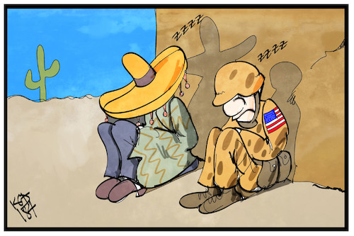 Cartoon: Grenze Mexiko (medium) by Kostas Koufogiorgos tagged karikatur,koufogiorgos,illustration,cartoon,trump,mexiko,militär,soldat,grenze,sicherung,usa,karikatur,koufogiorgos,illustration,cartoon,trump,mexiko,militär,soldat,grenze,sicherung,usa