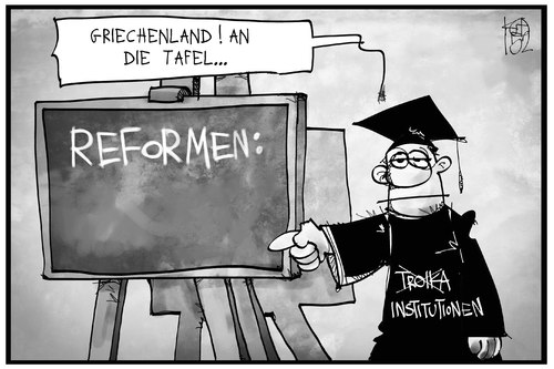 Cartoon: Griechenlands Refomen (medium) by Kostas Koufogiorgos tagged karikatur,koufogiorgos,illustration,cartoon,lehrer,tafel,schule,reformen,schüler,griechenland,lektion,europa,institutionen,troika,eu,politik,karikatur,koufogiorgos,illustration,cartoon,lehrer,tafel,schule,reformen,schüler,griechenland,lektion,europa,institutionen,troika,eu,politik