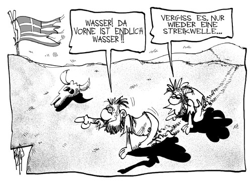Cartoon: Griechische Streikwelle (medium) by Kostas Koufogiorgos tagged griechenland,wüste,wasser,streik,welle,euro,schulden,krise,europa,karikatur,kostas,koufogiorgos,griechenland,wüste,wasser,streik,welle,euro,schulden,krise,europa,karikatur,kostas,koufogiorgos