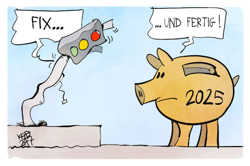 Cartoon: Haushalt 2025 (medium) by Kostas Koufogiorgos tagged karikatur,koufogiorgos,haushalt,ampel,fix,fertig,karikatur,koufogiorgos,haushalt,ampel,fix,fertig