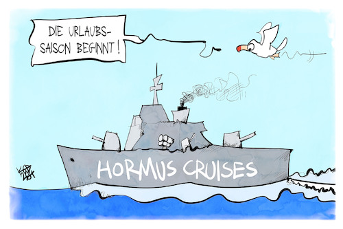 Cartoon: Hormus Cruises (medium) by Kostas Koufogiorgos tagged karikatur,koufogiorgos,hormus,cruises,bundeswehr,schiff,seeweg,karikatur,koufogiorgos,hormus,cruises,bundeswehr,schiff,seeweg