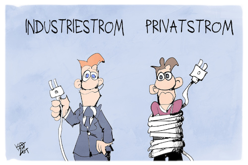 Cartoon: Industriestrom vs. Privatstrom (medium) by Kostas Koufogiorgos tagged karikatur,koufogiorgos,industriestrom,privatstrom,kosten,steuern,entlastung,belastung,karikatur,koufogiorgos,industriestrom,privatstrom,kosten,steuern,entlastung,belastung