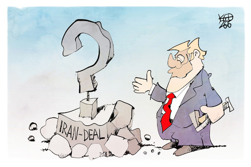 Cartoon: Iran-Deal (medium) by Kostas Koufogiorgos tagged karikatur,koufogiorgos,iran,deal,trump,fragezeichen,krieg,karikatur,koufogiorgos,iran,deal,trump,fragezeichen,krieg