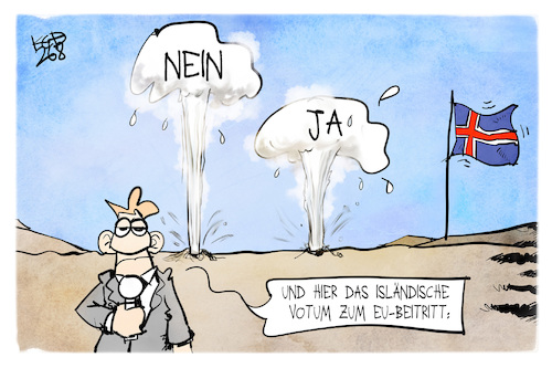 Cartoon: Island (medium) by Kostas Koufogiorgos tagged karikatur,koufogiorgos,island,eu,beitritt,geysir,ja,nein,karikatur,koufogiorgos,island,eu,beitritt,geysir,ja,nein
