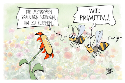 Cartoon: Kerosin wird knapp (medium) by Kostas Koufogiorgos tagged karikatur,koufogiorgos,kerosin,biene,blume,fliegen,karikatur,koufogiorgos,kerosin,biene,blume,fliegen