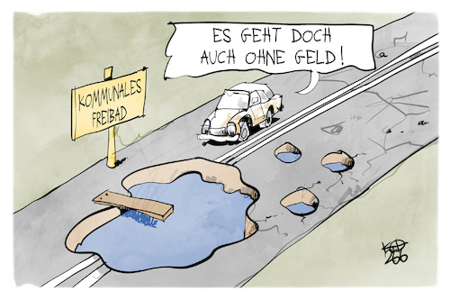 Cartoon: Klamme Kommunen (medium) by Kostas Koufogiorgos tagged karikatur,koufogiorgos,freibad,kommunen,loch,schlagloch,karikatur,koufogiorgos,freibad,kommunen,loch,schlagloch