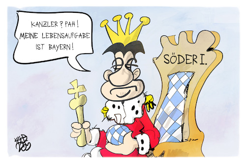 Cartoon: König von Bayern (medium) by Kostas Koufogiorgos tagged karikatur,koufogiorgos,bayern,könig,kanzler,söder,karikatur,koufogiorgos,bayern,könig,kanzler,söder