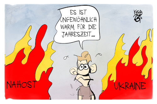 Cartoon: Krieg und Konflikte (medium) by Kostas Koufogiorgos tagged karikatur,koufogiorgos,krieg,konflikt,hitze,wetter,klima,karikatur,koufogiorgos,krieg,konflikt,hitze,wetter,klima