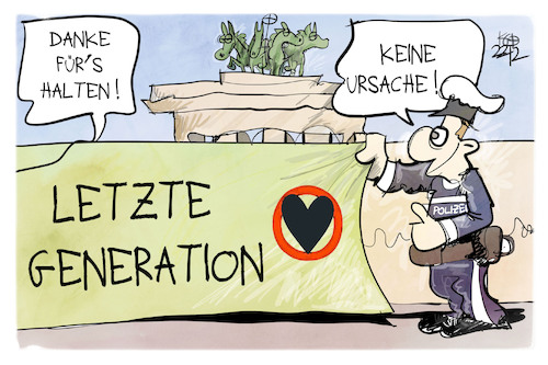 Cartoon: Letzte Generation (medium) by Kostas Koufogiorgos tagged karikatur,koufogiorgos,berlin,brandenburger,tor,polizei,protest,letzte,generation,karikatur,koufogiorgos,berlin,brandenburger,tor,polizei,protest,letzte,generation