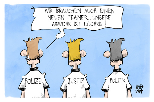 Cartoon: Löchrige Abwehr (medium) by Kostas Koufogiorgos tagged karikatur,koufogiorgos,abwehr,politik,justiz,polizei,trainer,regierung,karikatur,koufogiorgos,abwehr,politik,justiz,polizei,trainer,regierung