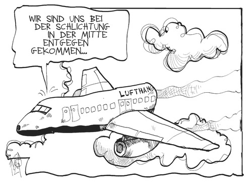 Cartoon: Lufthansa-Schlichtung (medium) by Kostas Koufogiorgos tagged ufo,lufthansa,schlichtung,flugzeug,streik,arbeit,gewerkschaft,geld,karikatur,kostas,koufogiorgos,ufo,lufthansa,schlichtung,flugzeug,streik,arbeit,gewerkschaft,geld,karikatur,kostas,koufogiorgos