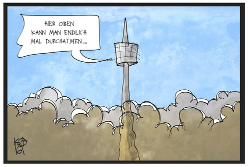 Cartoon: Luftverschmutzung (medium) by Kostas Koufogiorgos tagged karikatur,koufogiorgos,illustration,cartoon,stuttgart,feinstaub,alarm,umwelt,verschmutzung,fernsehturm,luft,oben,atmen,höhe,bauwerk,architektur,karikatur,koufogiorgos,illustration,cartoon,stuttgart,feinstaub,alarm,umwelt,verschmutzung,fernsehturm,luft,oben,atmen,höhe,bauwerk,architektur