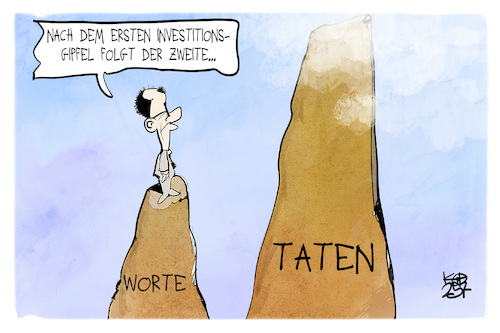 Cartoon: Made for Germany (medium) by Kostas Koufogiorgos tagged karikatur,koufogiorgos,investitionen,worte,taten,gipfel,merz,karikatur,koufogiorgos,investitionen,worte,taten,gipfel,merz