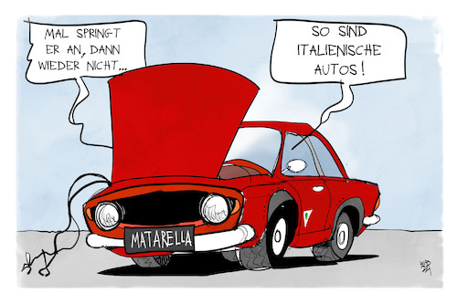 Cartoon: Matarella (medium) by Kostas Koufogiorgos tagged karikatur,koufogiorgos,cartoon,illustration,matarella,italien,auto,präsident,karikatur,koufogiorgos,cartoon,illustration,matarella,italien,auto,präsident