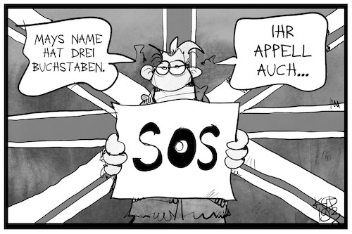 Cartoon: Mays S.O.S. (medium) by Kostas Koufogiorgos tagged karikatur,koufogiorgos,illustration,cartoon,theresa,may,sos,brexit,eu,europa,karikatur,koufogiorgos,illustration,cartoon,theresa,may,sos,brexit,eu,europa