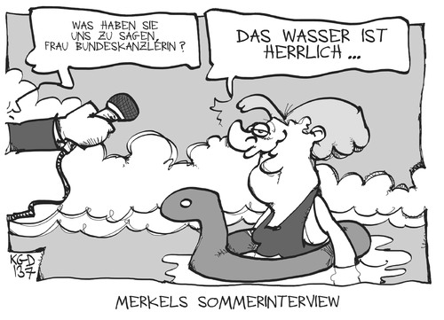 Cartoon: Merkels Sommerinterview (medium) by Kostas Koufogiorgos tagged merkel,sommerinterview,urlaub,journalismus,ferien,politik,bundeskanzlerin,karikatur,koufogiorgos,merkel,sommerinterview,urlaub,journalismus,ferien,politik,bundeskanzlerin,karikatur,koufogiorgos