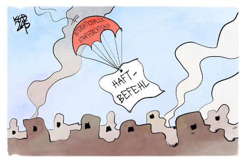 Cartoon: Nahost-Krieg (medium) by Kostas Koufogiorgos tagged karikatur,koufogiorgos,gerichtshof,haftbefehl,netanyahu,hamas,nahost,krieg,fallschirm,karikatur,koufogiorgos,gerichtshof,haftbefehl,netanyahu,hamas,nahost,krieg,fallschirm