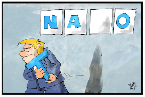 Cartoon: Nato-Gipfel (medium) by Kostas Koufogiorgos tagged karikatur,koufogiorgos,illustration,cartoon,nato,gipfel,trump,usa,präsident,verteidigung,bündnis,karikatur,koufogiorgos,illustration,cartoon,nato,gipfel,trump,usa,präsident,verteidigung,bündnis