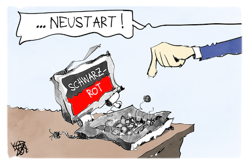 Cartoon: Neustart für Schwarz-Rot (medium) by Kostas Koufogiorgos tagged karikatur,koufogiorgos,schwarz,rot,regierung,laptop,neustart,kaputt,technik,karikatur,koufogiorgos,schwarz,rot,regierung,laptop,neustart,kaputt,technik