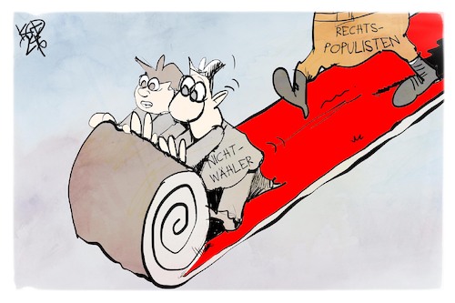 Cartoon: Nichtwähler und Rechtspopulisten (medium) by Kostas Koufogiorgos tagged karikatur,koufogiorgos,nichtwähler,wahl,teppich,rechtspopulisten,karikatur,koufogiorgos,nichtwähler,wahl,teppich,rechtspopulisten