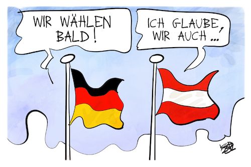 Cartoon: Österreich und Deutschland (medium) by Kostas Koufogiorgos tagged karikatur,koufogiorgos,österreich,deutschland,flagge,fahne,neuwahl,bundestagswahl,karikatur,koufogiorgos,österreich,deutschland,flagge,fahne,neuwahl,bundestagswahl