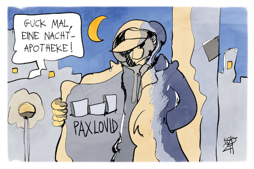 Cartoon: Paxlovid (medium) by Kostas Koufogiorgos tagged karikatur,koufogiorgos,paxlovid,apotheke,dealer,betrug,nacht,karikatur,koufogiorgos,paxlovid,apotheke,dealer,betrug,nacht