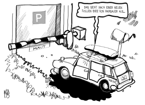 Cartoon: PKW-Maut (medium) by Kostas Koufogiorgos tagged pkw,maut,auto,parkplatz,ramsauer,verkehrsminister,geld,verkehr,karikatur,kostas,koufogiorgos,pkw,maut,auto,parkplatz,ramsauer,verkehrsminister,verkehr