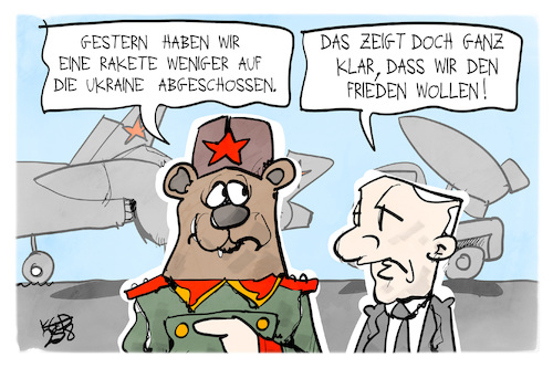 Cartoon: Putin will Frieden (medium) by Kostas Koufogiorgos tagged karikatur,koufogiorgos,putin,bär,russland,karikatur,koufogiorgos,putin,bär,russland