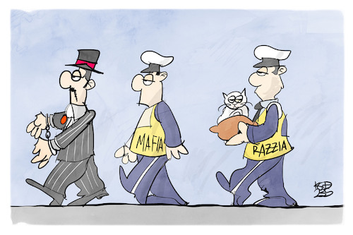 Cartoon: Razzia gegen die Mafia (medium) by Kostas Koufogiorgos tagged karikatur,koufogiorgos,razzia,mafia,pate,katze,polizei,karikatur,koufogiorgos,razzia,mafia,pate,katze,polizei