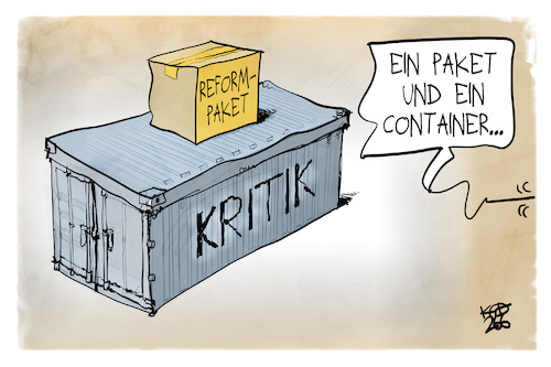Cartoon: Reformpaket (medium) by Kostas Koufogiorgos tagged karikatur,koufogiorgos,reformpaket,container,kritik,karikatur,koufogiorgos,reformpaket,container,kritik