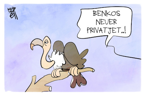 Cartoon: Rene Benko (medium) by Kostas Koufogiorgos tagged karikatur,koufogiorgos,benko,pleitegeier,privatjet,signa,insolvenz,karikatur,koufogiorgos,benko,pleitegeier,privatjet,signa,insolvenz