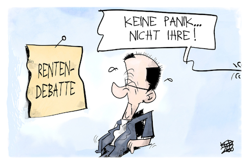 Cartoon: Rentendebatte (medium) by Kostas Koufogiorgos tagged karikatur,koufogiorgos,merz,debatte,rente,angst,panik,kanzler,karikatur,koufogiorgos,merz,debatte,rente,angst,panik,kanzler