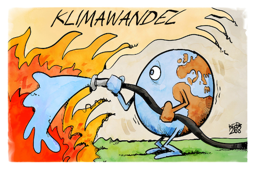 Cartoon: Rettungsversuche (medium) by Kostas Koufogiorgos tagged karikatur,koufogiorgos,erde,klimawandel,feuer,waldbrand,hitze,erderwärmung,löschen,karikatur,koufogiorgos,erde,klimawandel,feuer,waldbrand,hitze,erderwärmung,löschen