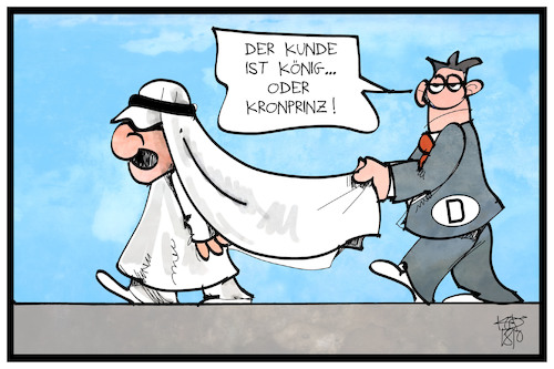 Cartoon: Saudi-Arabien (medium) by Kostas Koufogiorgos tagged karikatur,koufogiorgos,illustration,cartoon,saudi,arabien,könig,kronprinz,rüstung,wirtschaft,geld,geschäft,kunde,kashoggi,skandal,karikatur,koufogiorgos,illustration,cartoon,saudi,arabien,könig,kronprinz,rüstung,wirtschaft,geld,geschäft,kunde,kashoggi,skandal