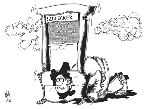 Cartoon: Schlecker (medium) by Kostas Koufogiorgos tagged schlecker,insolvenz,job,arbeit,angestellte,arbeitsplatz,wirtschaft,karikatur,kostas,koufogiorgos,schlecker,insolvenz,job,arbeit