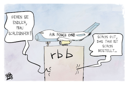 Cartoon: Schlesinger fliegt (medium) by Kostas Koufogiorgos tagged karikatur,koufogiorgos,schlesinger,flugzeug,rücktritt,intendant,karikatur,koufogiorgos,schlesinger,flugzeug,rücktritt,intendant