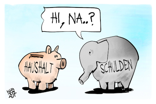 Cartoon: Schuldenhaushalt (medium) by Kostas Koufogiorgos tagged karikatur,koufogiorgos,schulden,haushalt,sparschwein,elefant,rekordschulden,karikatur,koufogiorgos,schulden,haushalt,sparschwein,elefant,rekordschulden