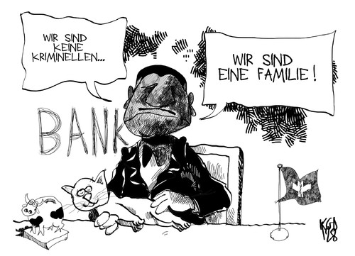 Cartoon: Schweizer Banken (medium) by Kostas Koufogiorgos tagged schweiz,bank,mafiosi,corleone,pate,mafia,familie,kriminalität,steuern,abkommen,deutschland,karikatur,kostas,koufogiorgos