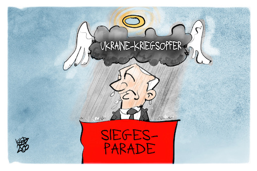 Cartoon: Siegesparade (medium) by Kostas Koufogiorgos tagged karikatur,koufogiorgos,siegesparade,putin,krieg,opfer,regen,karikatur,koufogiorgos,siegesparade,putin,krieg,opfer,regen