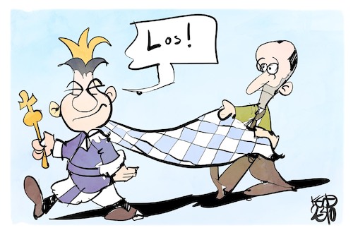 Cartoon: Söder wird wiedergewählt (medium) by Kostas Koufogiorgos tagged karikatur,koufogiorgos,söder,bayern,münchen,könig,soeder,bayern,aiwanger