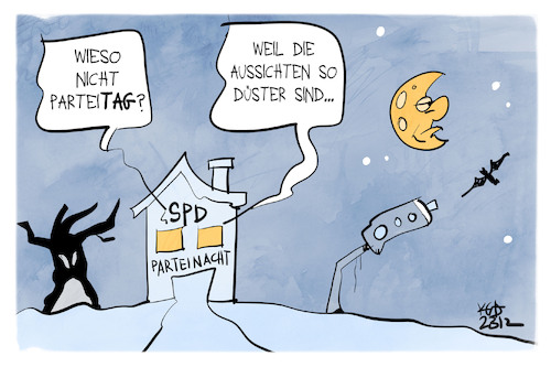 Cartoon: SPD-Parteinacht (medium) by Kostas Koufogiorgos tagged karikatur,koufogiorgos,partei,parteitag,nacht,düster,spd,sozialdemokraten,karikatur,koufogiorgos,partei,parteitag,nacht,düster,spd,sozialdemokraten