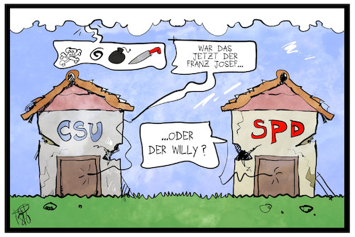 Cartoon: SPD und CSU (medium) by Kostas Koufogiorgos tagged karikatur,koufogiorgos,illustration,cartoon,csu,spd,partei,haus,willy,brandt,strauss,zorn,wut,himmel,wahlergebnis,politik,demokratie,karikatur,koufogiorgos,illustration,cartoon,csu,spd,partei,haus,willy,brandt,strauss,zorn,wut,himmel,wahlergebnis,politik,demokratie