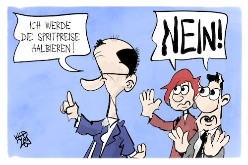 Cartoon: Spritpreise (medium) by Kostas Koufogiorgos tagged karikatur,koufogiorgos,spritpreis,merz,halbieren,zitat,benzin,diesel,karikatur,koufogiorgos,spritpreis,merz,halbieren,zitat,benzin,diesel