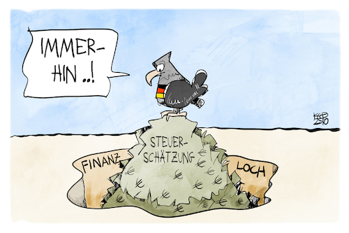 Cartoon: Steuerschätzung (medium) by Kostas Koufogiorgos tagged karikatur,koufogiorgos,steuerschätzung,geld,steuern,haushaltsloch,bundesadler,karikatur,koufogiorgos,steuerschätzung,geld,steuern,haushaltsloch,bundesadler