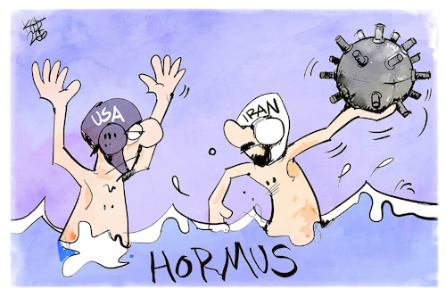 Cartoon: Straße von Hormus (medium) by Kostas Koufogiorgos tagged karikatur,koufogiorgos,hormus,wasserball,seemine,iran,krieg,sport,usa,karikatur,koufogiorgos,hormus,wasserball,seemine,iran,krieg,sport,usa