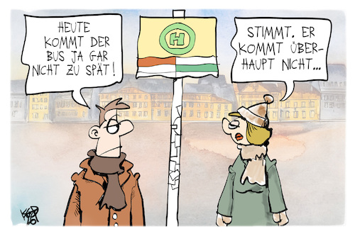 Cartoon: Streik (medium) by Kostas Koufogiorgos tagged karikatur,koufogiorgos,streik,bus,bahn,verdi,gewerkschaft,karikatur,koufogiorgos,streik,bus,bahn,verdi,gewerkschaft